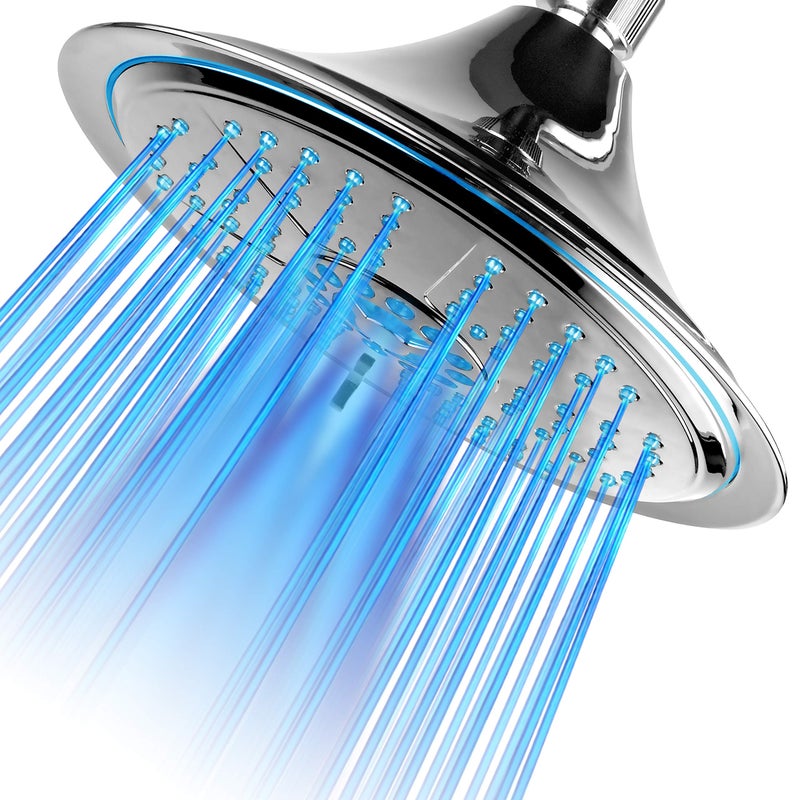Hotel Spa Ultra-Luxury Extra-large 8 Inch Chrome Face 5-Setting Rainfall LED Shower-Head by Top Brand Manufacturer. Color of LED lights changes automatically according to water temperature - Image 1